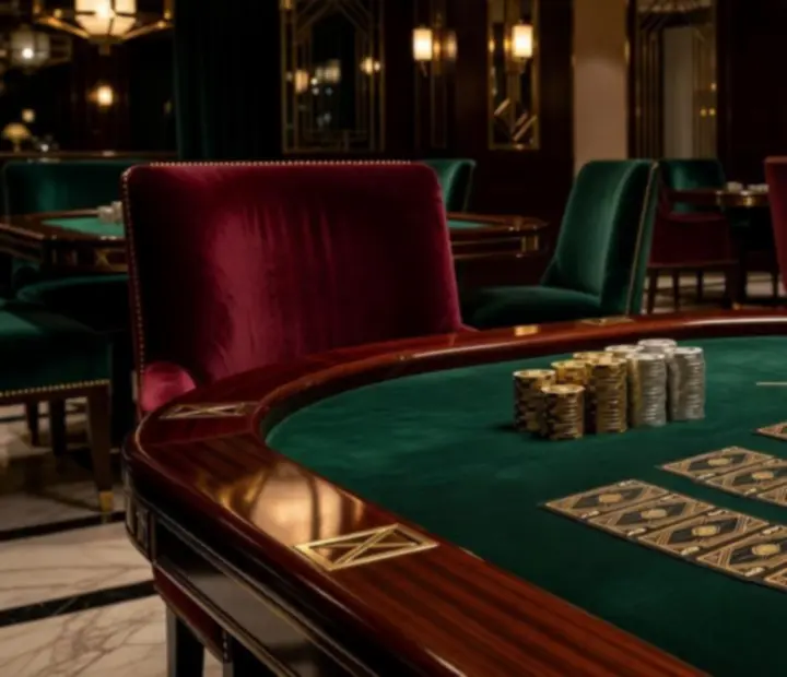 Elegancki stół pokerowy z kartami i żetonami w restauracji DESUM Számítástechnikai