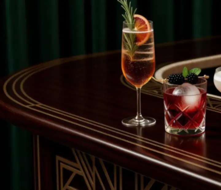 Eleganckie bezalkoholowe koktajle serwowane w szkle premium na barze w restauracji DESUM Számítástechnikai.
