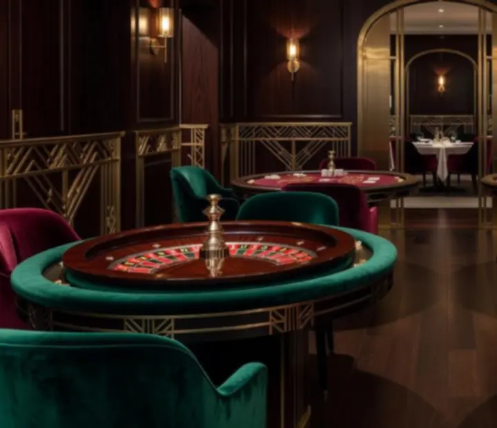 Stół ruletkowy i blackjack w eleganckim polskim wnętrzu Art Deco