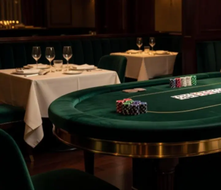 Pokerowy stół w eleganckim salonie gier przy restauracji
